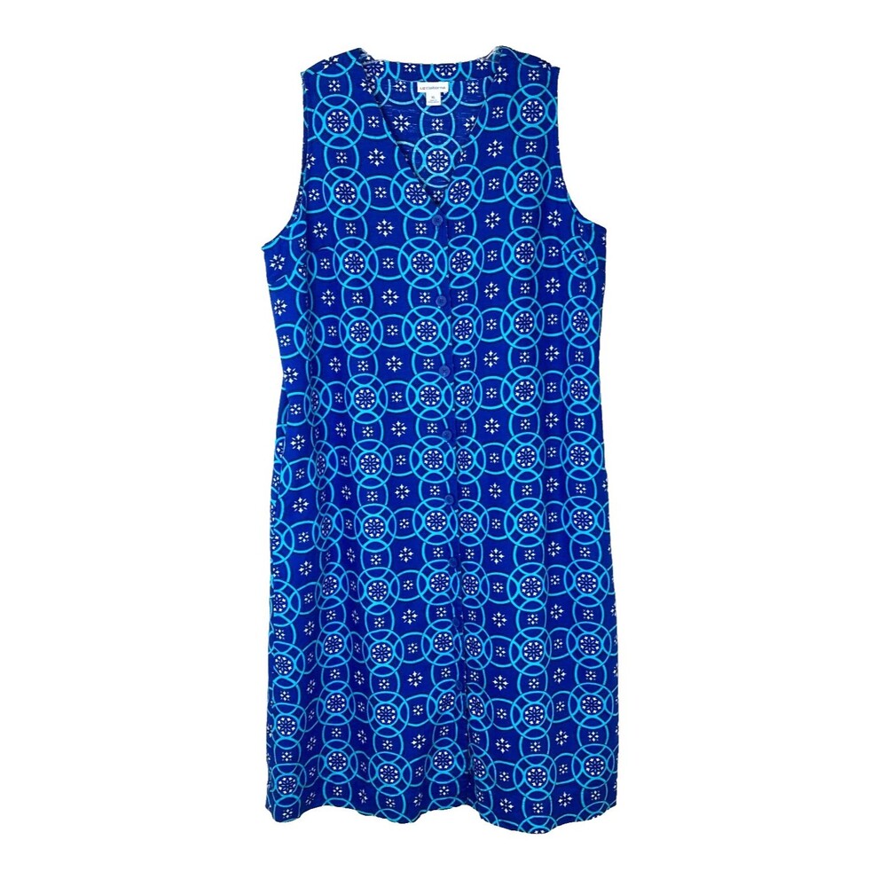 Liz Claiborne Button Front Maxi Sheath Dress Size XL Blue Teal Linen Blend